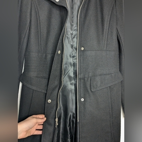 Stunning Kenneth Cole NY Black Stand Collar Wool Blend Walker Coat - Picture 7 of 11